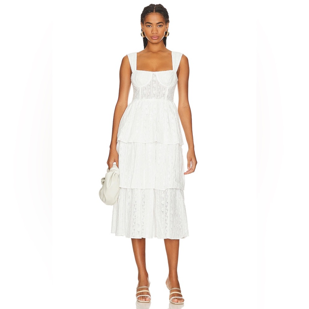 WeWoreWhat White Corset Floral Eylet Midi Dress